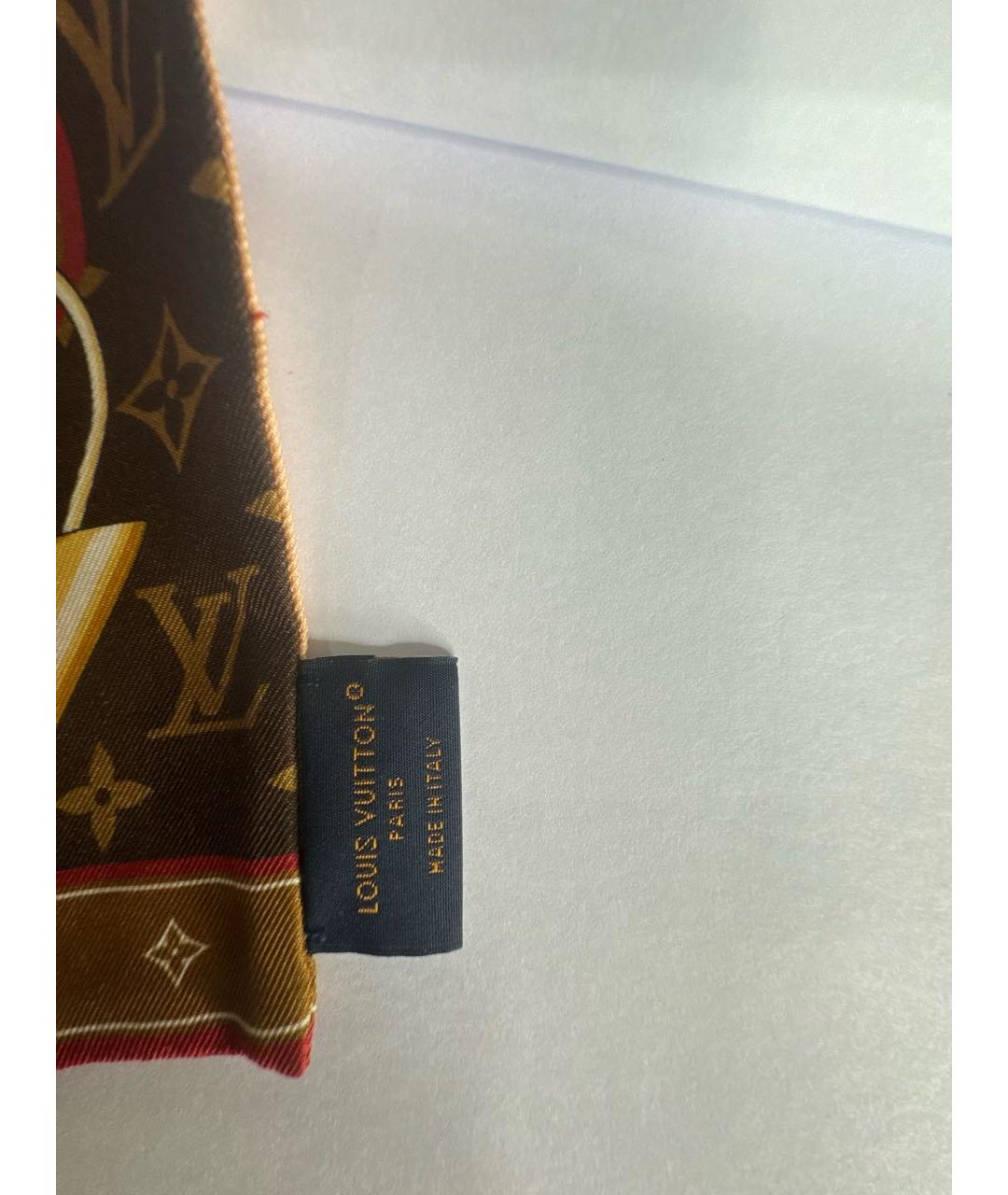 LOUIS VUITTON Коричневый шелковый платок, фото 3
