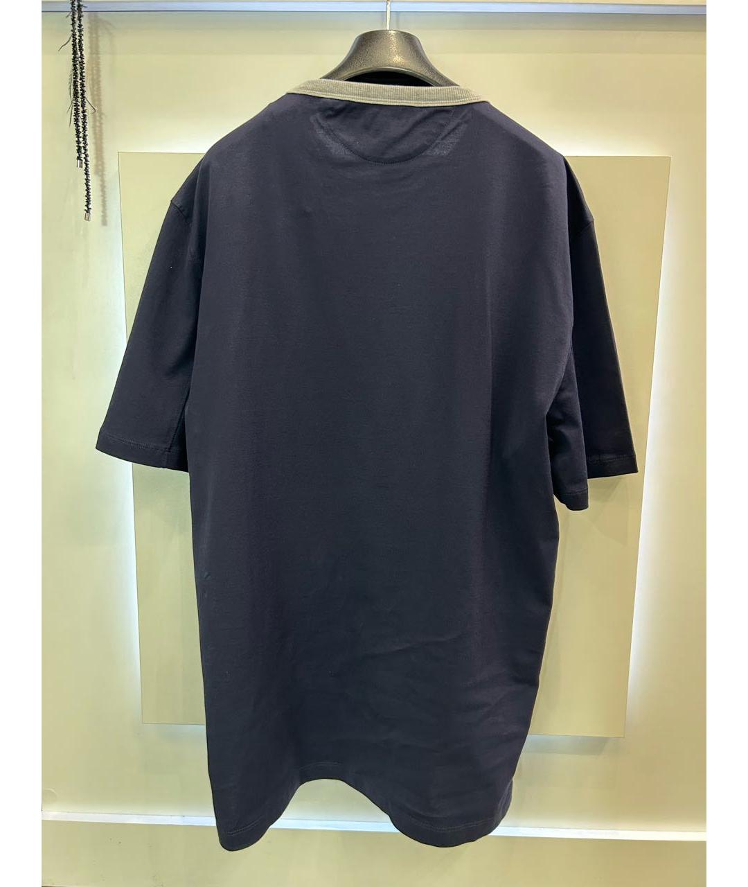 BRUNELLO CUCINELLI Темно-синяя хлопковая футболка, фото 2