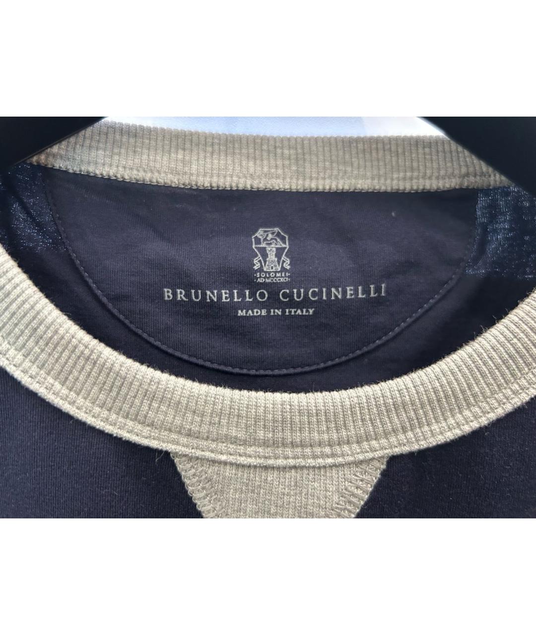 BRUNELLO CUCINELLI Темно-синяя хлопковая футболка, фото 7