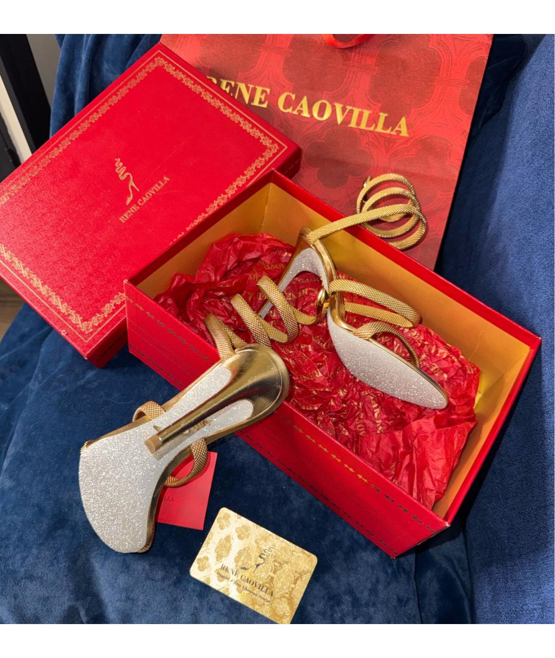 RENE CAOVILLA Золотые кожаные босоножки, фото 7