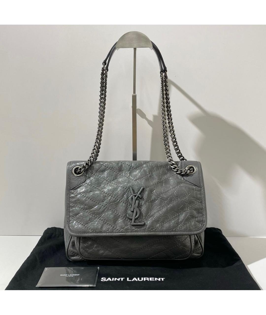 SAINT LAURENT Антрацитовая кожаная сумка через плечо, фото 9