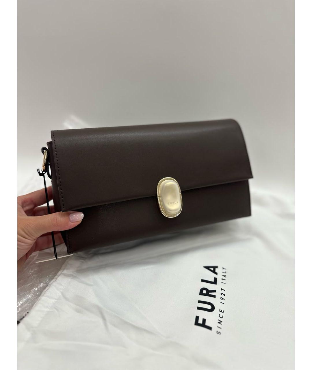 FURLA Коричневая кожаная сумка через плечо, фото 7