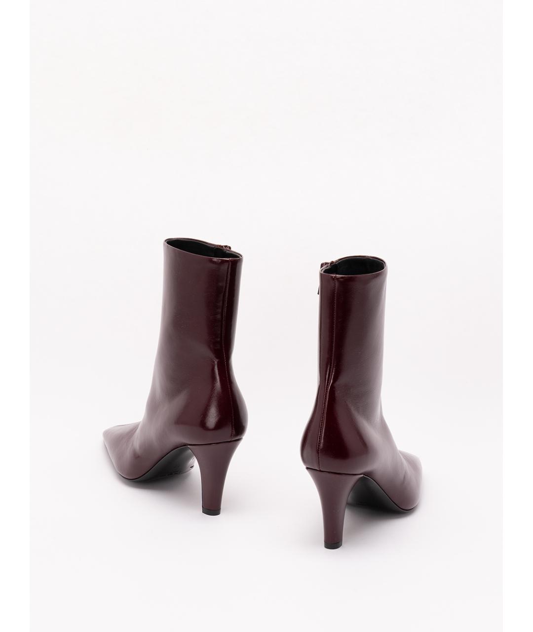 SAINT LAURENT Бордовые кожаные ботильоны, фото 3