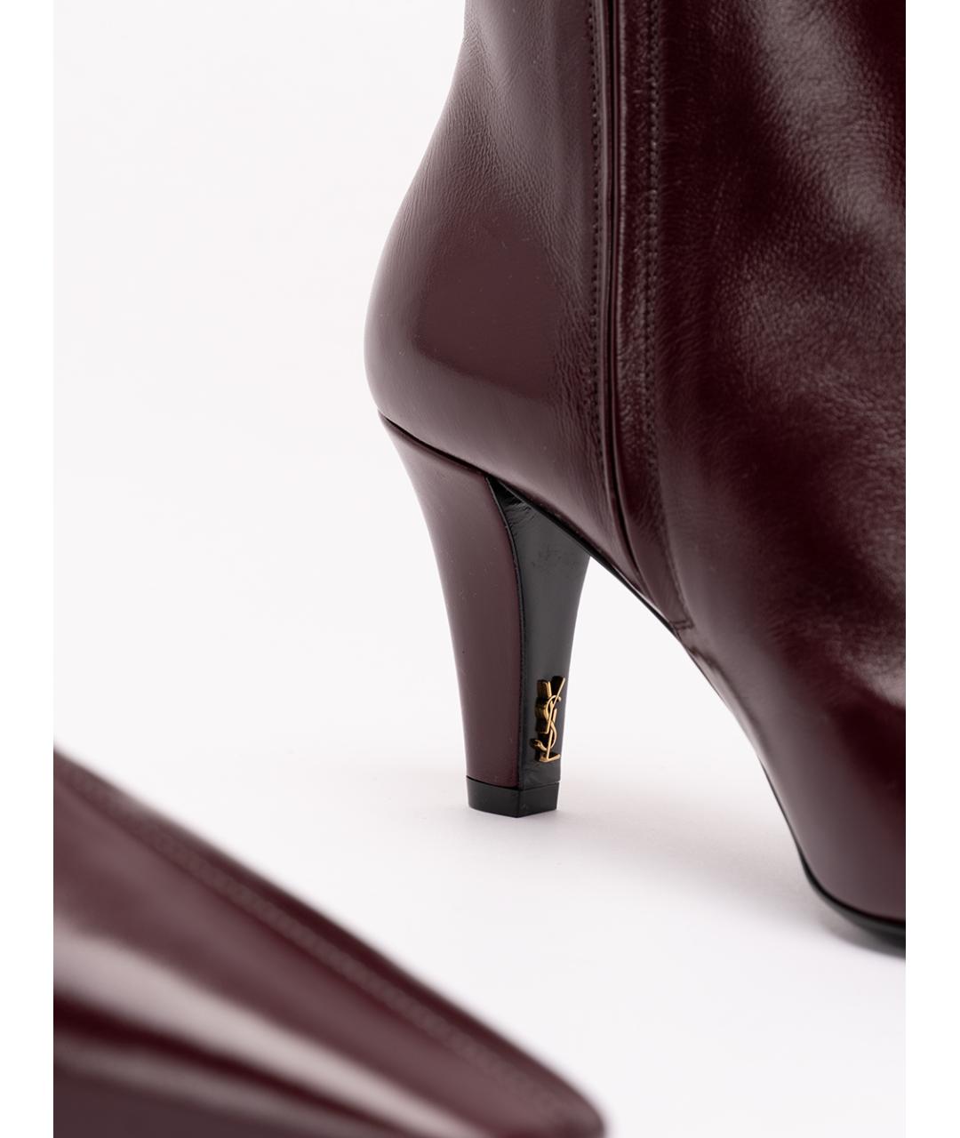 SAINT LAURENT Бордовые кожаные ботильоны, фото 6