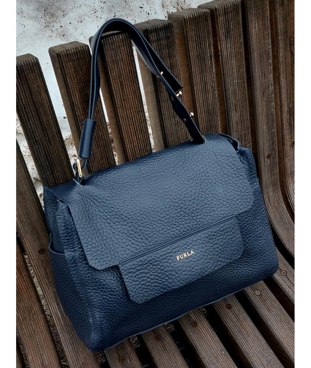 FURLA Темно-синяя кожаная сумка через плечо, фото 2