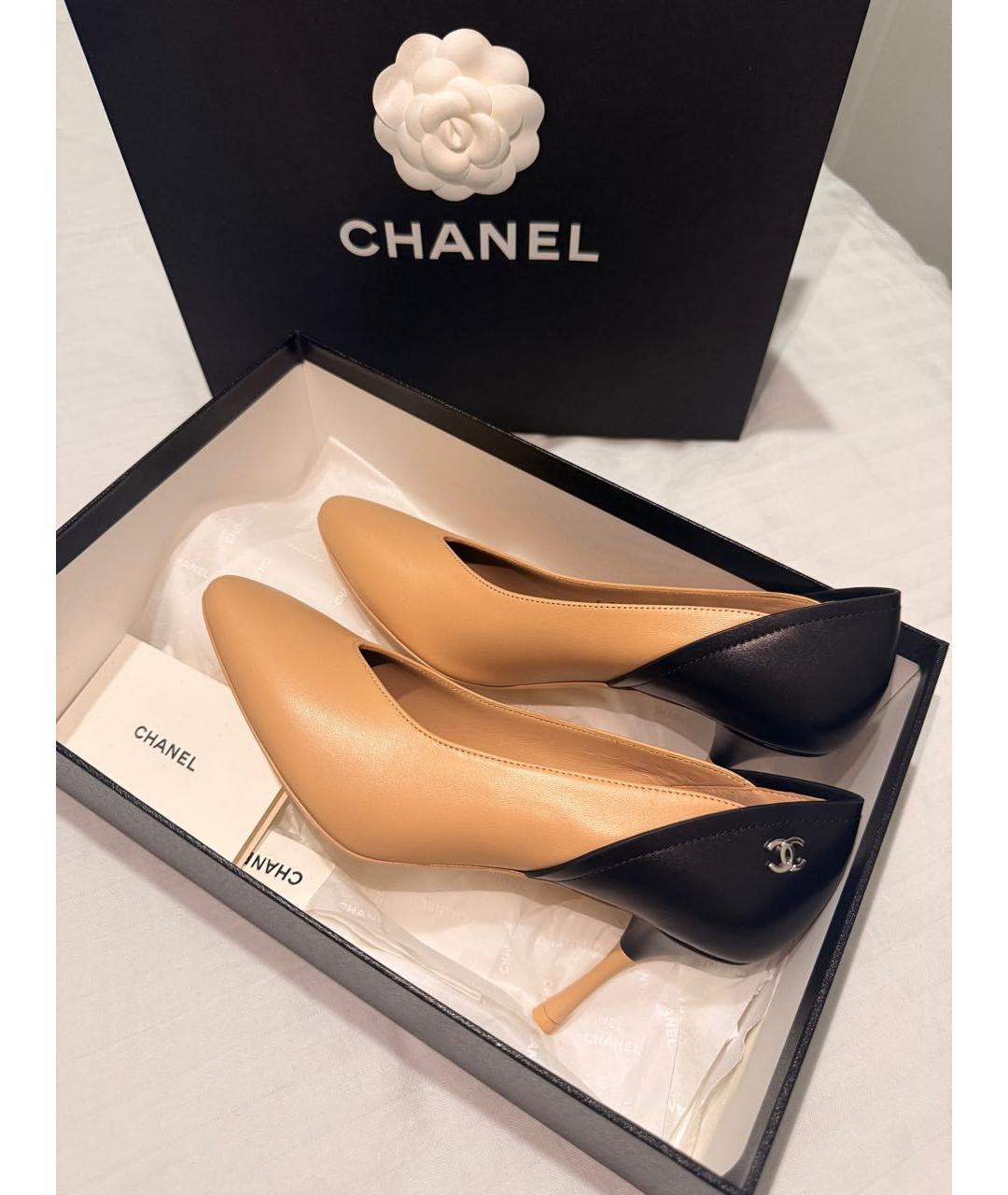 CHANEL Бежевые кожаные туфли, фото 5