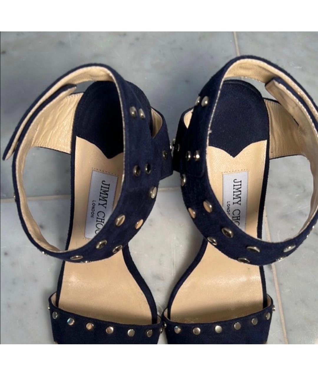 JIMMY CHOO Темно-синие замшевые босоножки, фото 3