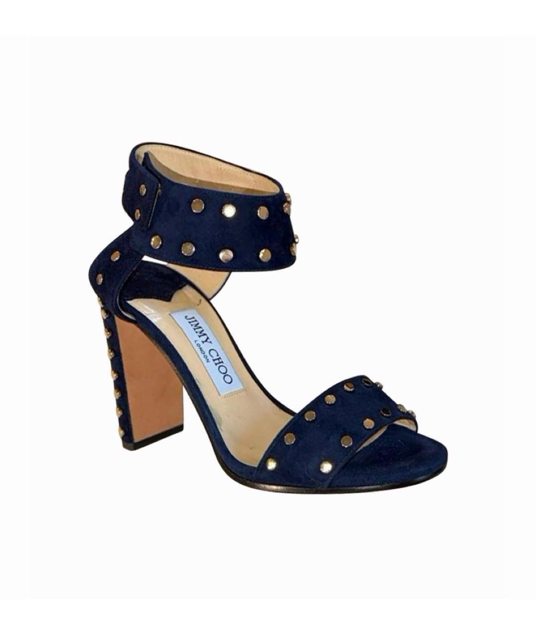 JIMMY CHOO Темно-синие замшевые босоножки, фото 4