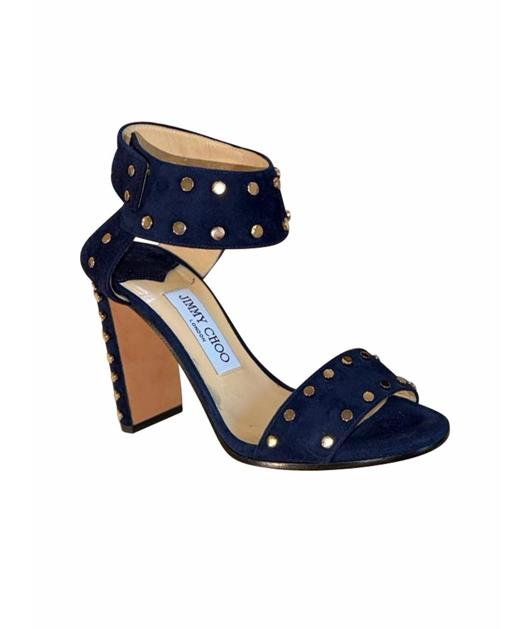 JIMMY CHOO Темно-синие замшевые босоножки, фото 1
