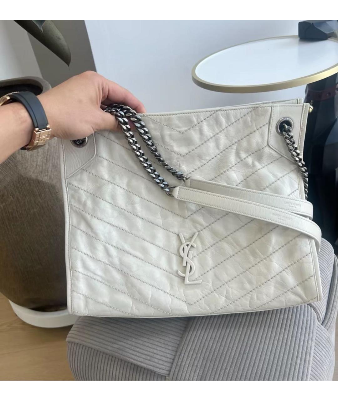 SAINT LAURENT Белая кожаная сумка тоут, фото 2