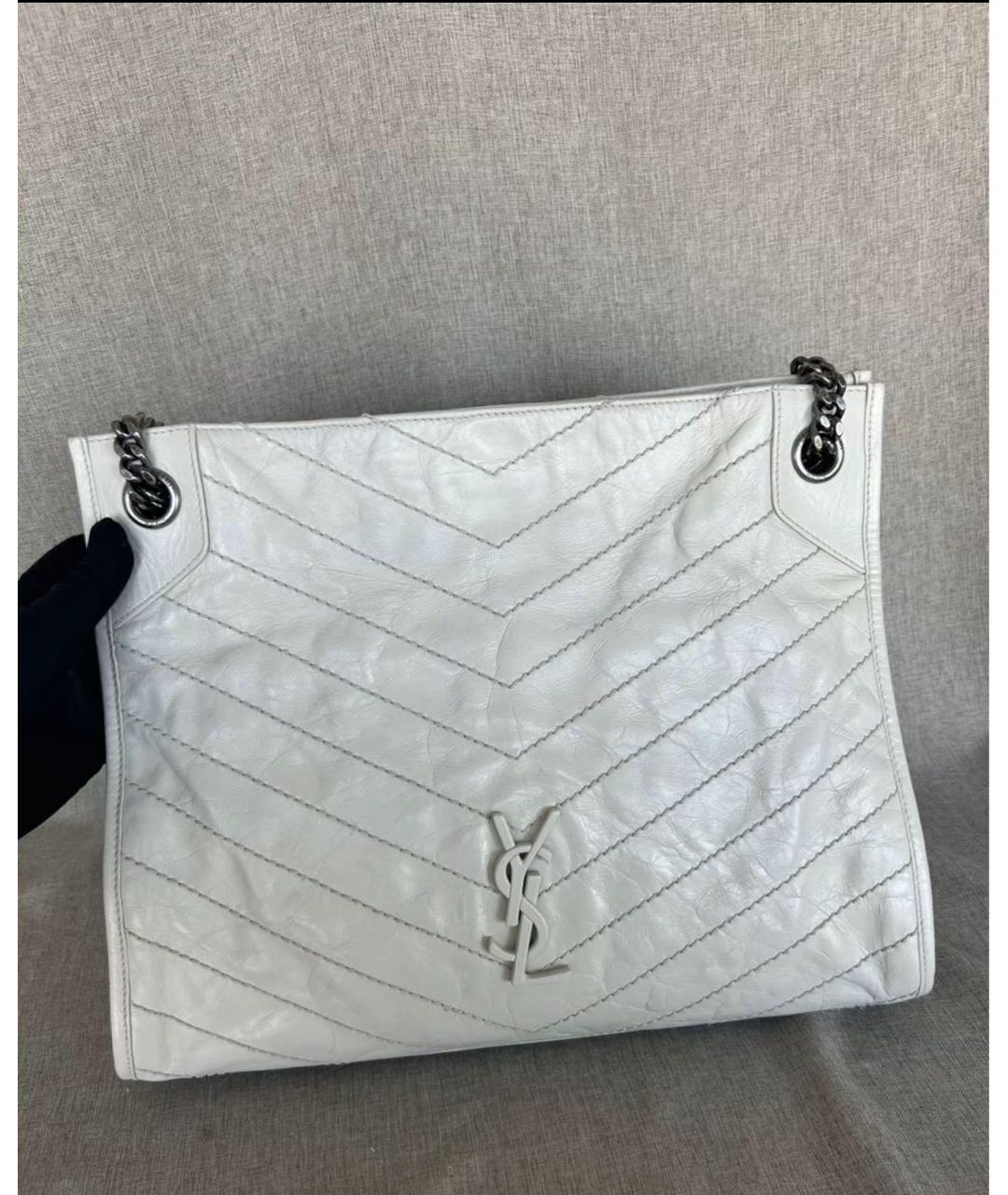 SAINT LAURENT Белая кожаная сумка тоут, фото 6