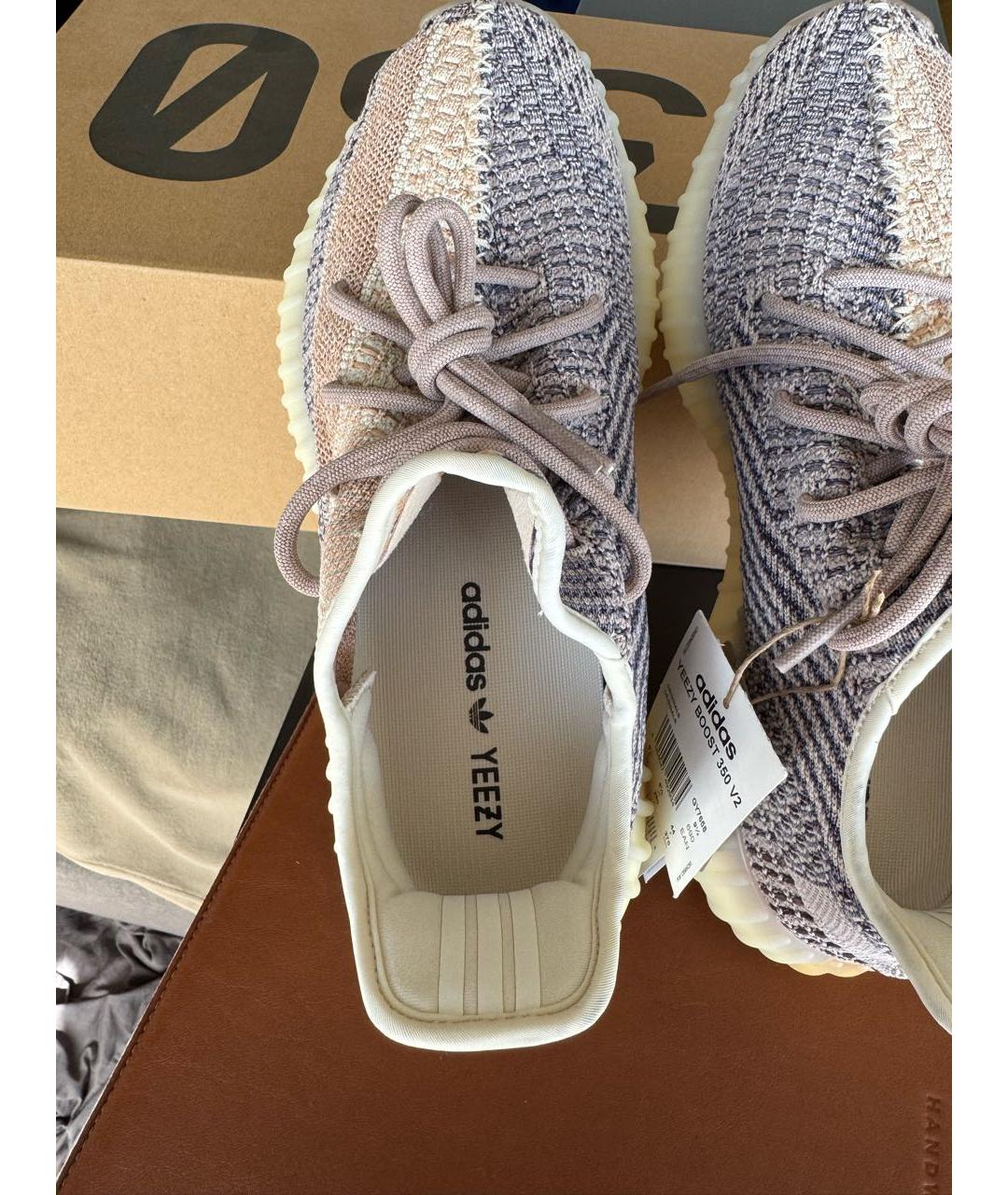 ADIDAS YEEZY Бежевые текстильные низкие кроссовки / кеды, фото 3
