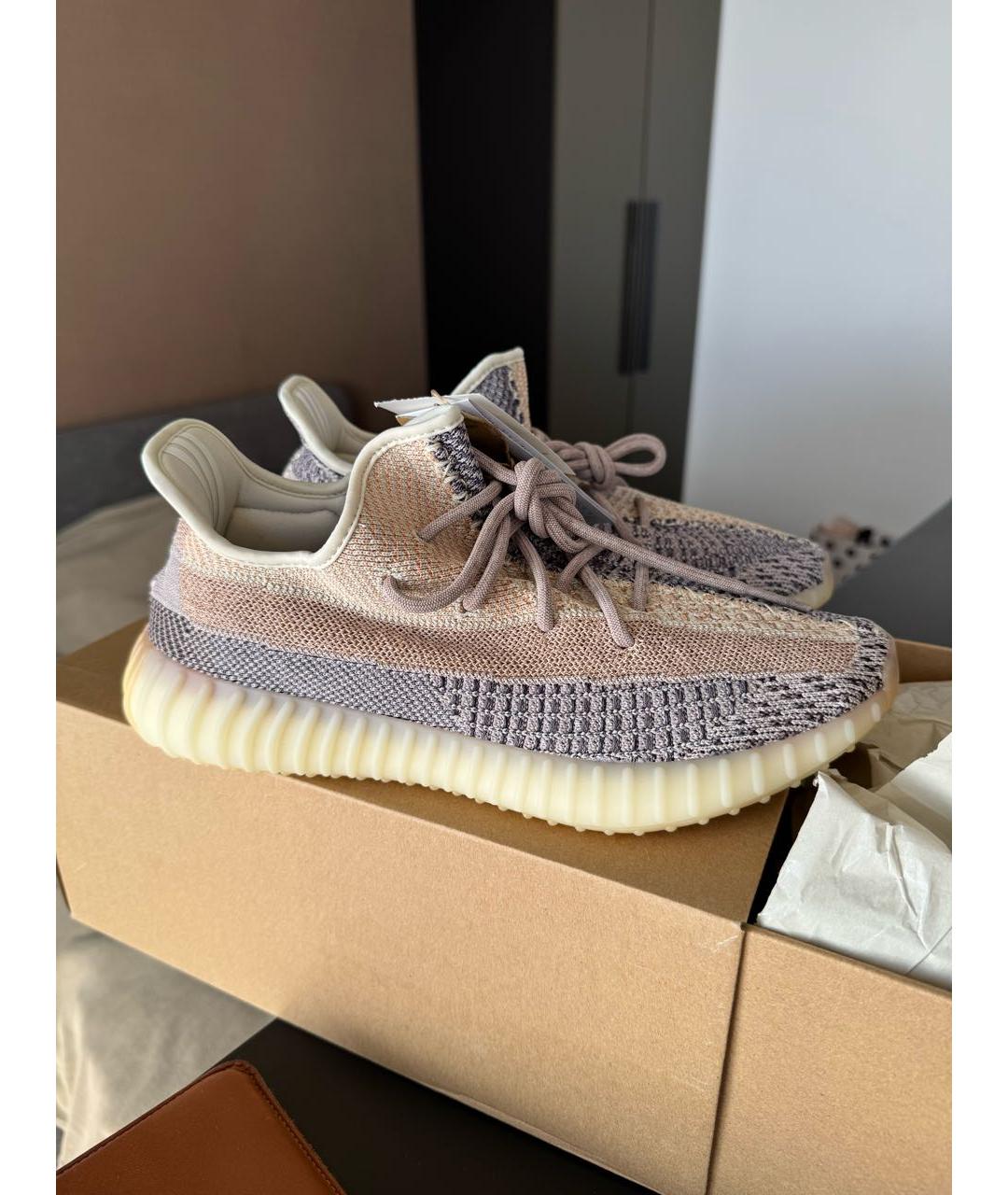 ADIDAS YEEZY Бежевые текстильные низкие кроссовки / кеды, фото 9
