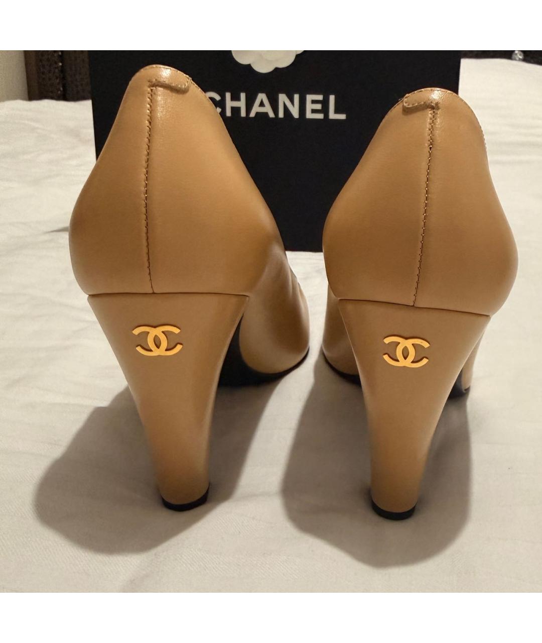 CHANEL Бежевые кожаные туфли, фото 4