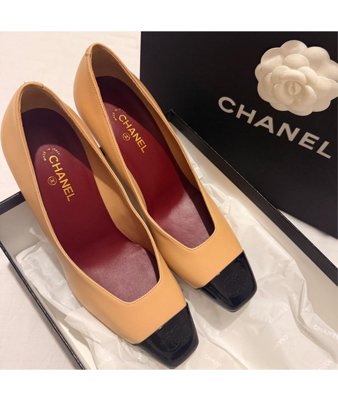 CHANEL Бежевые кожаные туфли, фото 2