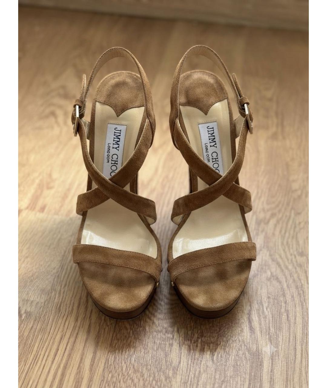 JIMMY CHOO Коричневые замшевые босоножки, фото 2