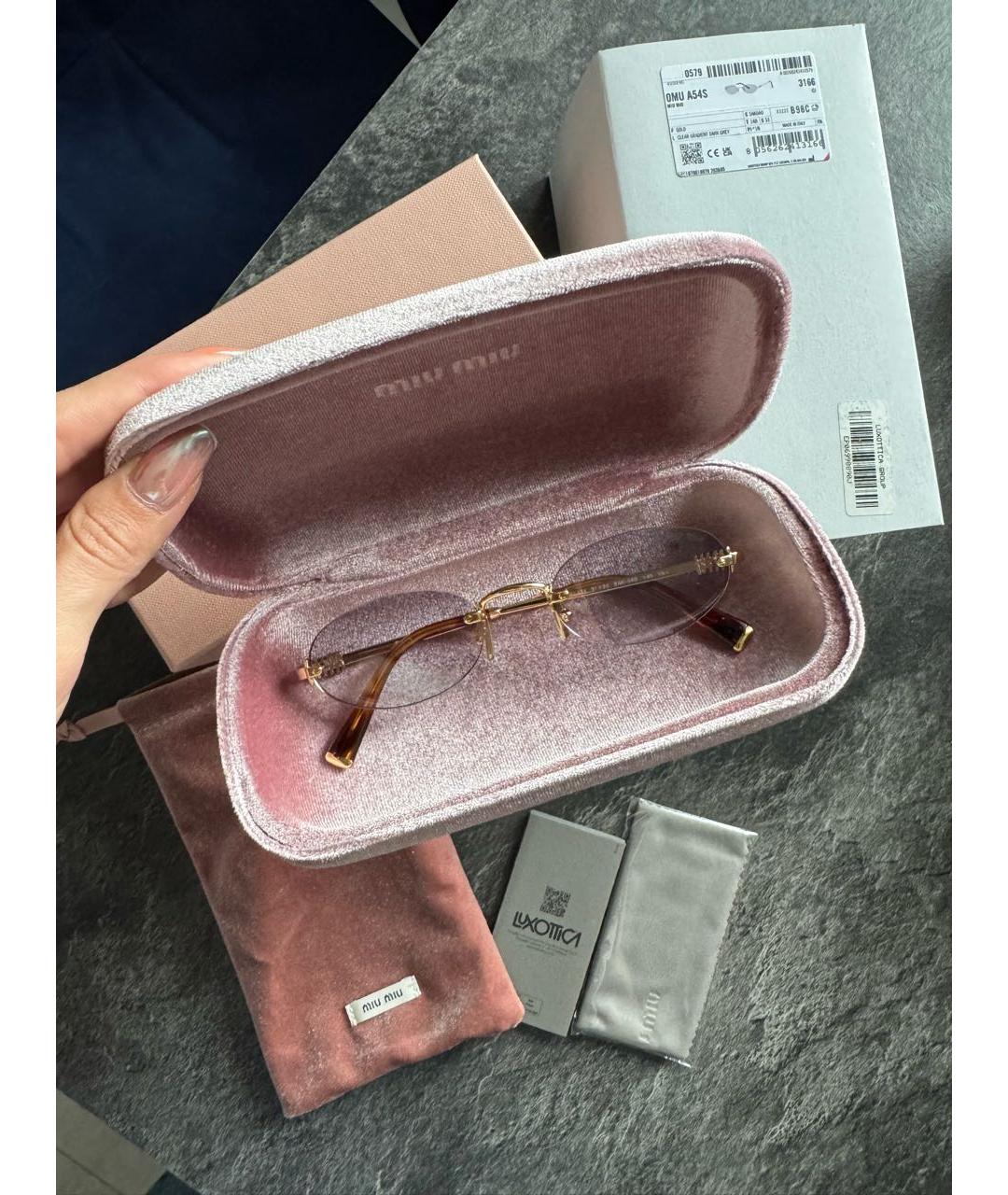 MIU MIU Золотые металлические солнцезащитные очки, фото 4