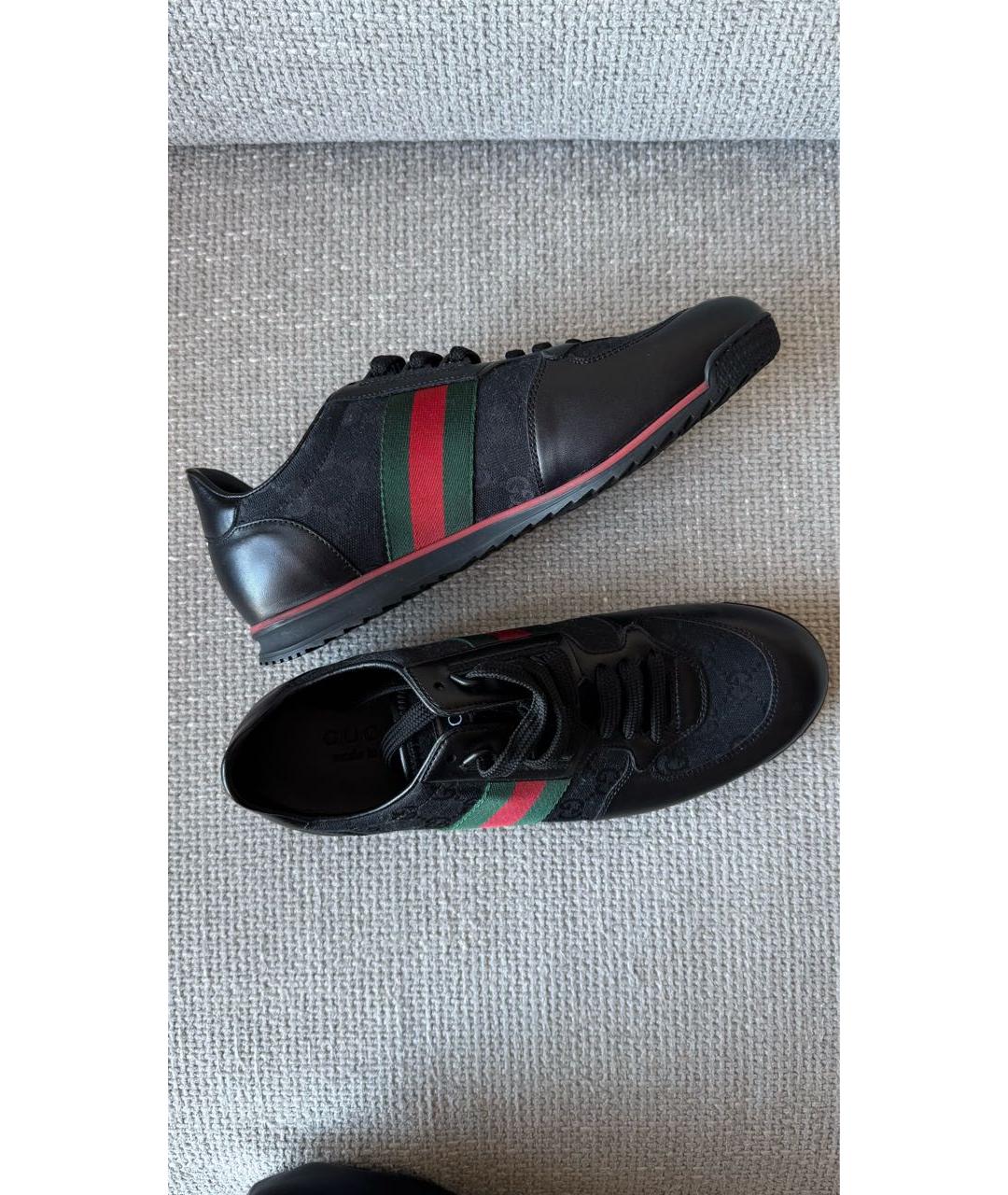 GUCCI Черные кожаные низкие кроссовки / кеды, фото 3
