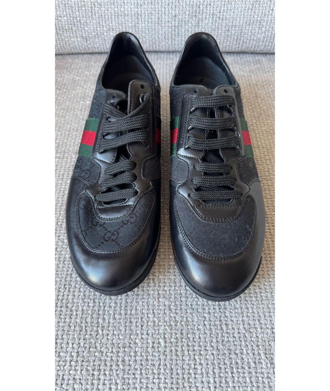 GUCCI Черные кожаные низкие кроссовки / кеды, фото 2