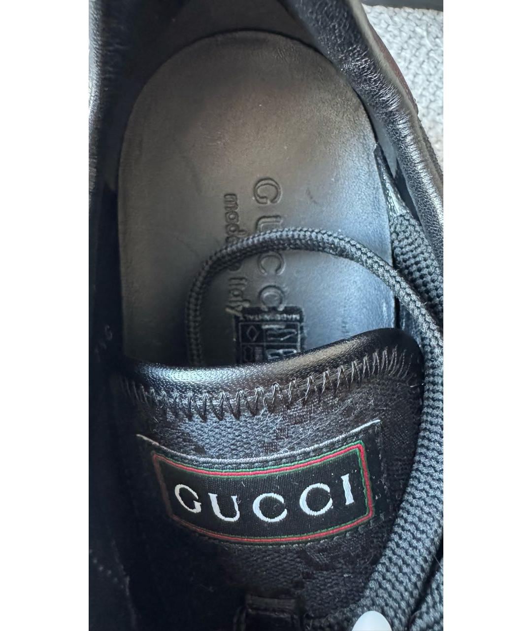 GUCCI Черные кожаные низкие кроссовки / кеды, фото 5