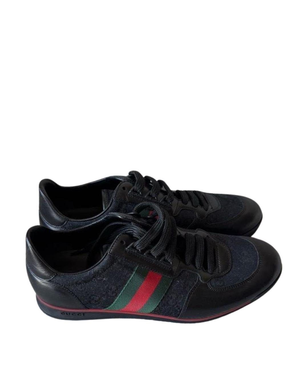 GUCCI Черные кожаные низкие кроссовки / кеды, фото 1