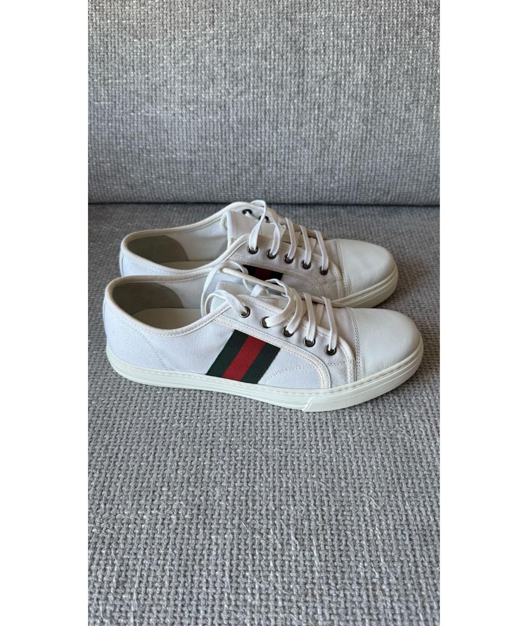 GUCCI Белые текстильные низкие кроссовки / кеды, фото 6