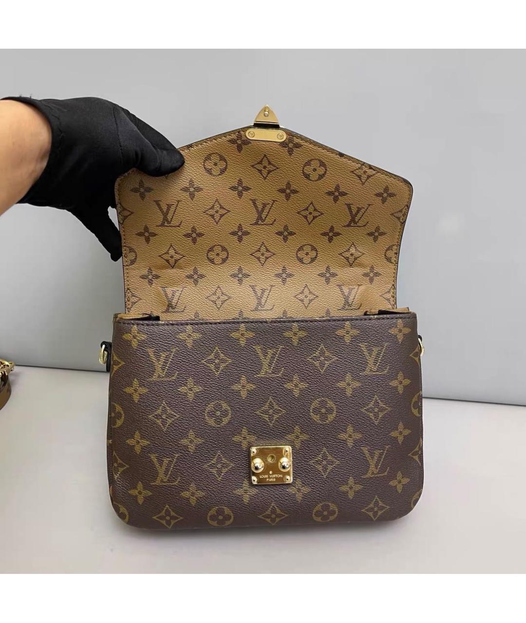 LOUIS VUITTON Коричневая кожаная сумка через плечо, фото 7