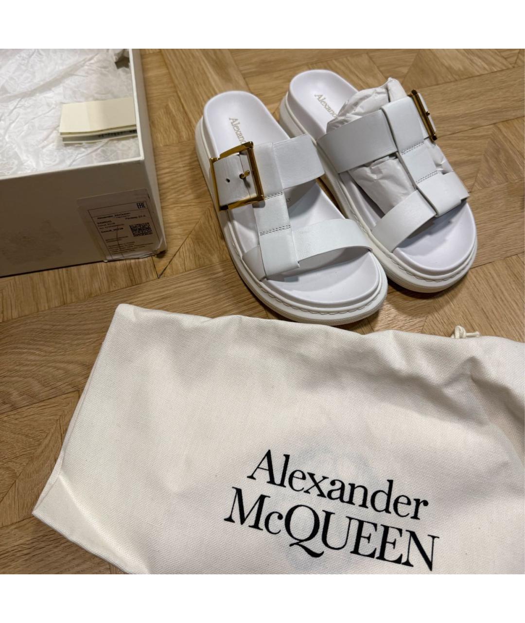 ALEXANDER MCQUEEN Белые кожаные шлепанцы, фото 7