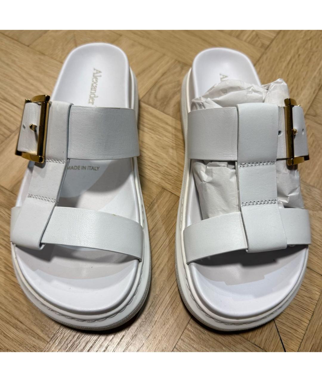 ALEXANDER MCQUEEN Белые кожаные шлепанцы, фото 2