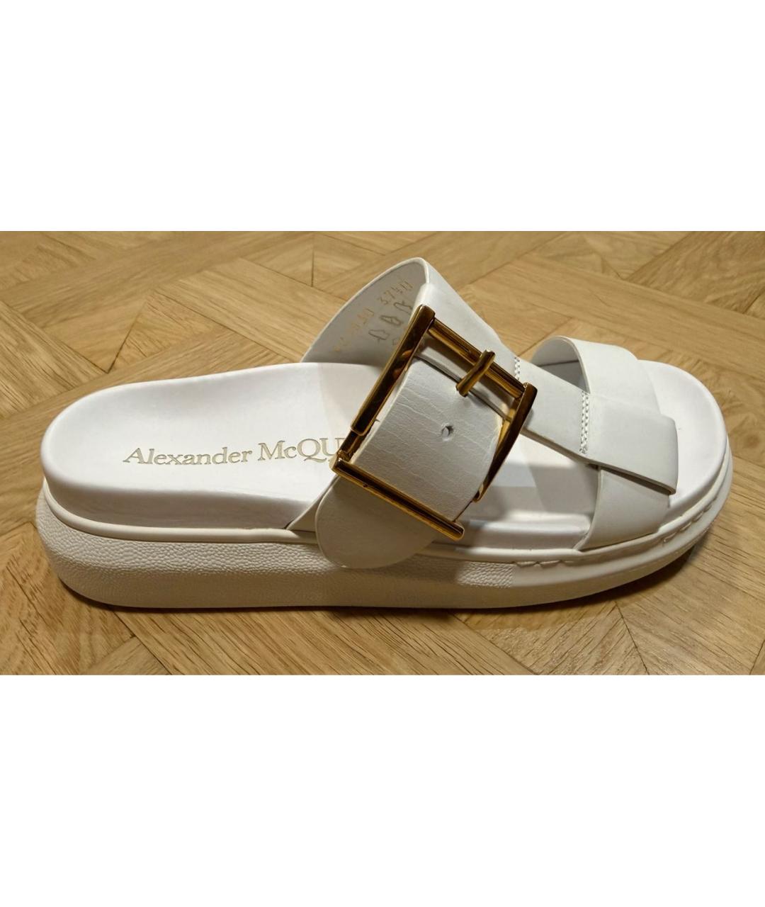 ALEXANDER MCQUEEN Белые кожаные шлепанцы, фото 9