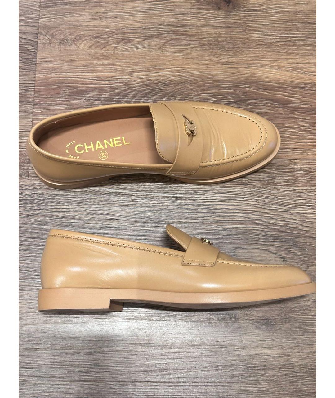 CHANEL Бежевые кожаные лоферы, фото 6