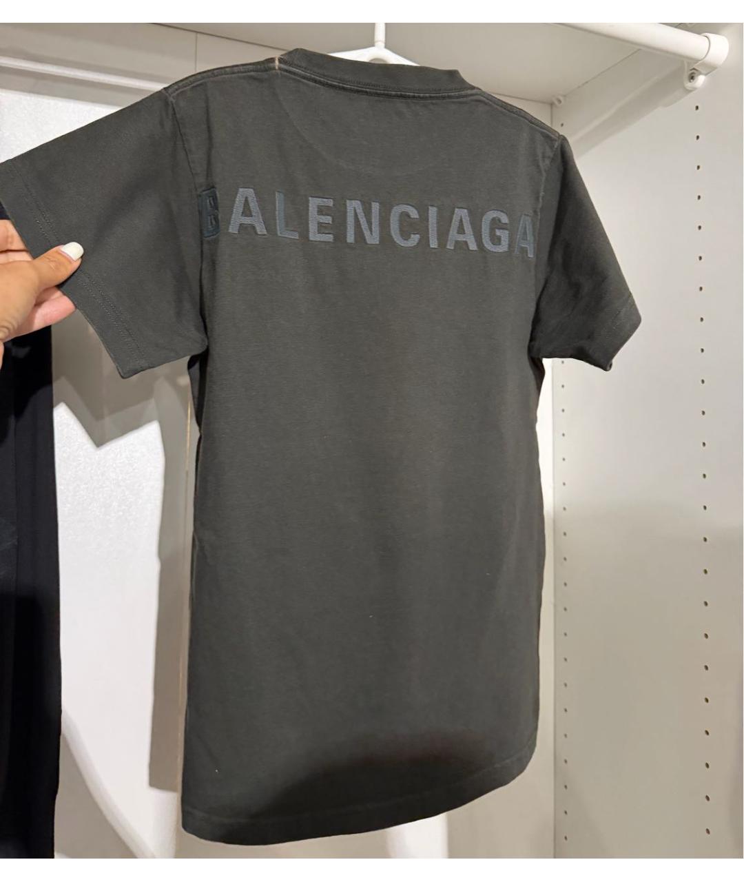 BALENCIAGA Хаки хлопковая футболка, фото 2