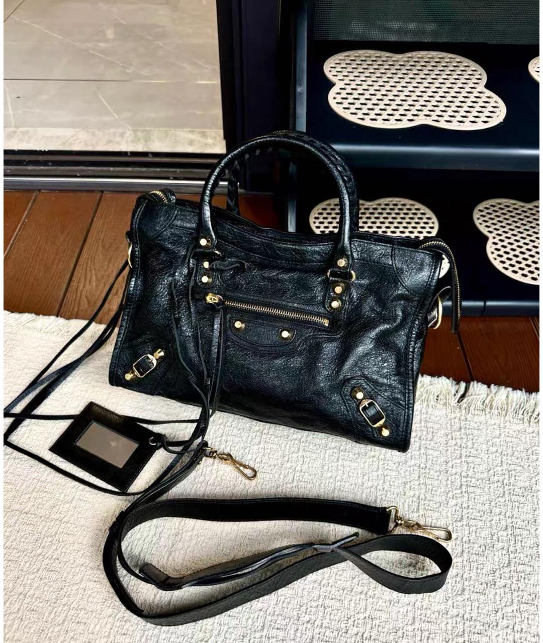 BALENCIAGA Черная кожаная сумка с короткими ручками, фото 2