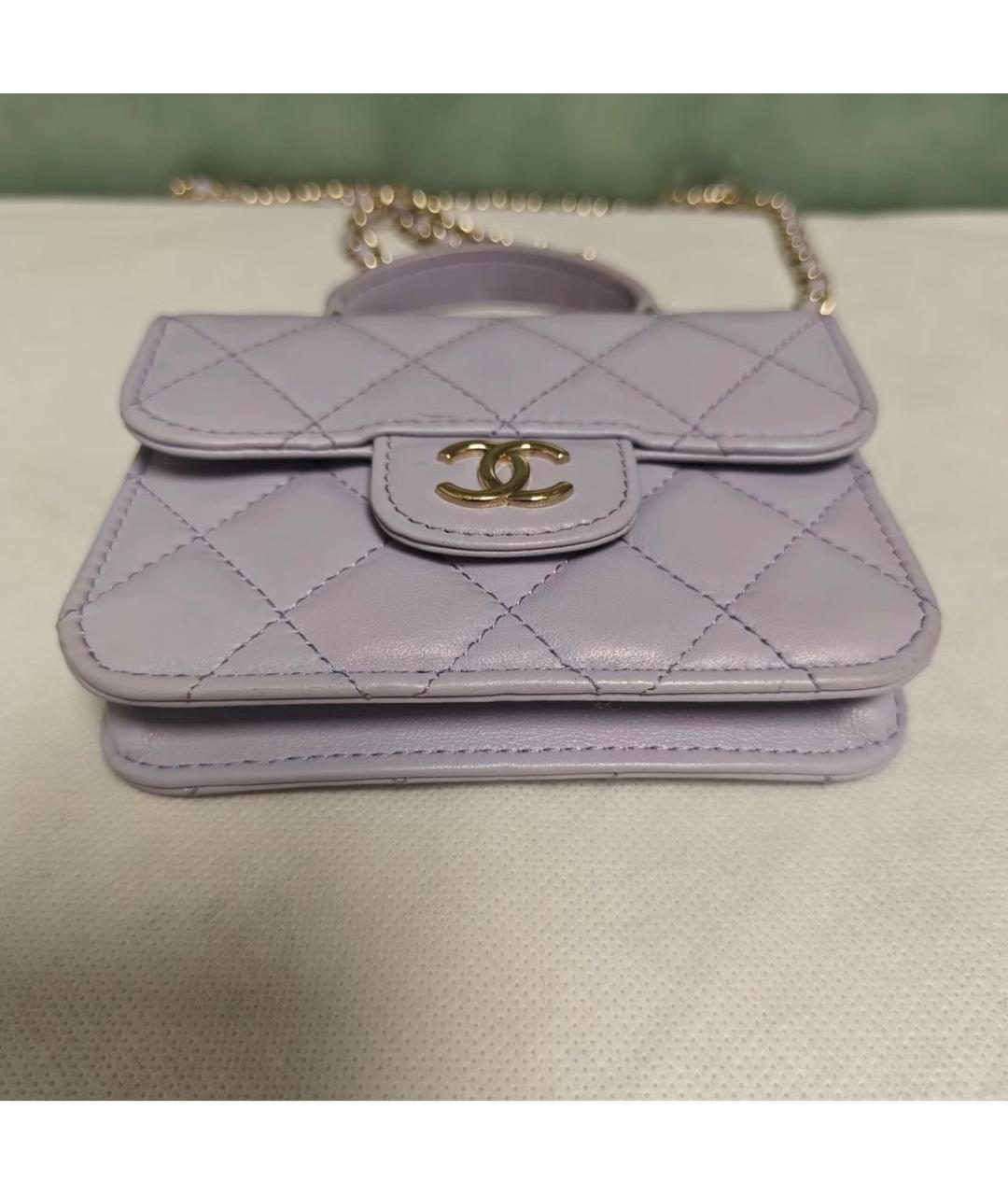 CHANEL Фиолетовая кожаная сумка с короткими ручками, фото 5