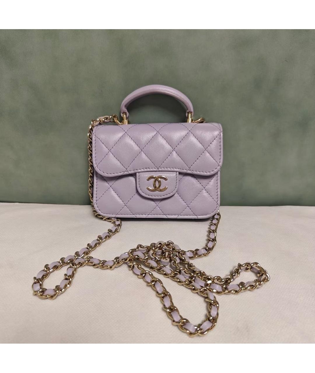 CHANEL Фиолетовая кожаная сумка с короткими ручками, фото 8