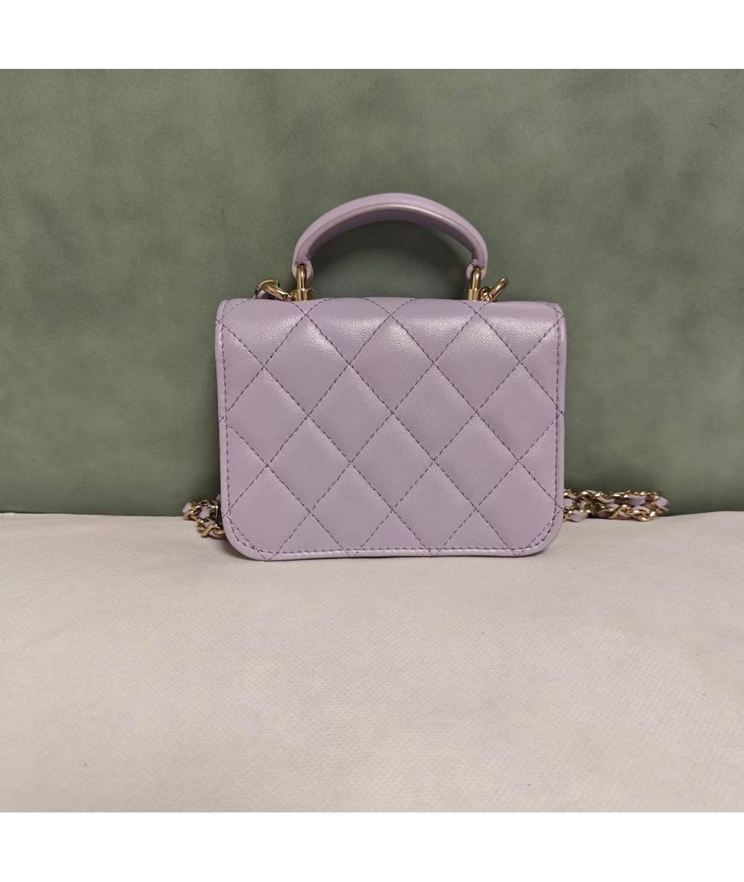 CHANEL Фиолетовая кожаная сумка с короткими ручками, фото 2