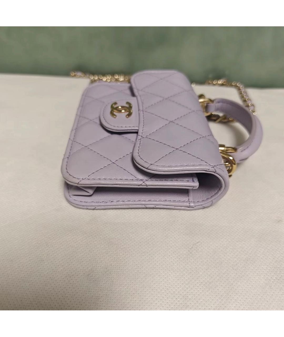 CHANEL Фиолетовая кожаная сумка с короткими ручками, фото 4