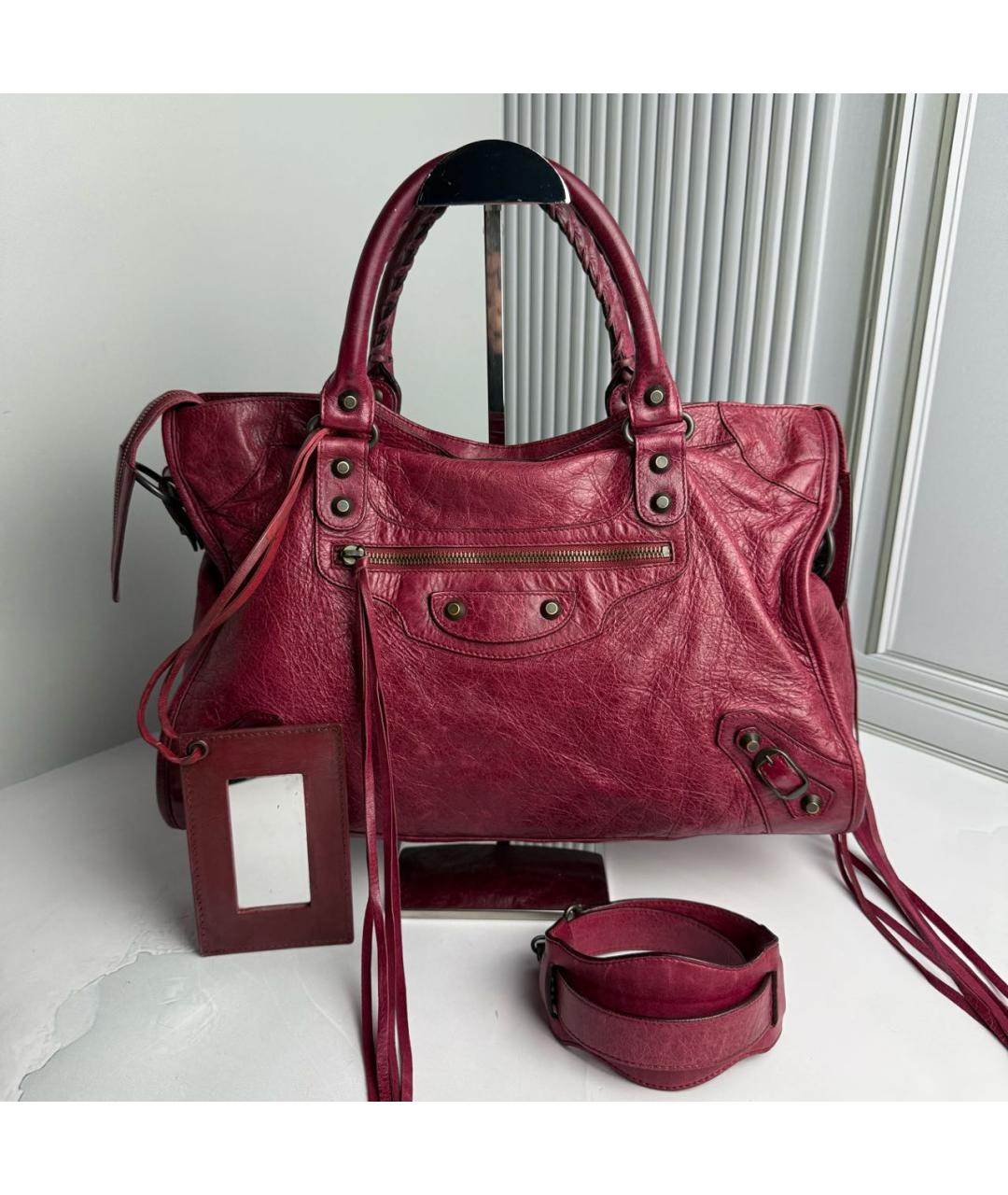 BALENCIAGA Бордовая кожаная сумка с короткими ручками, фото 9