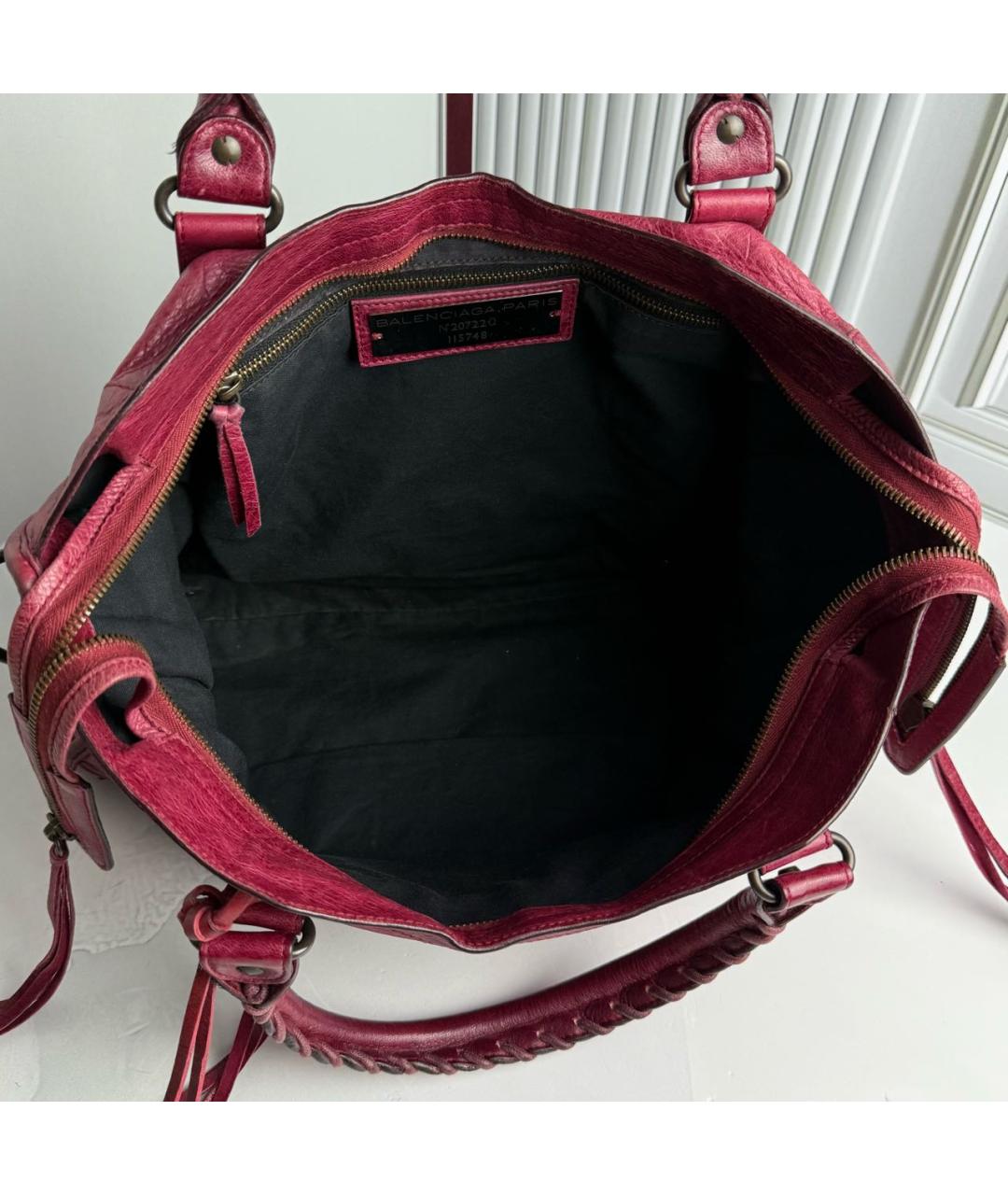 BALENCIAGA Бордовая кожаная сумка с короткими ручками, фото 8