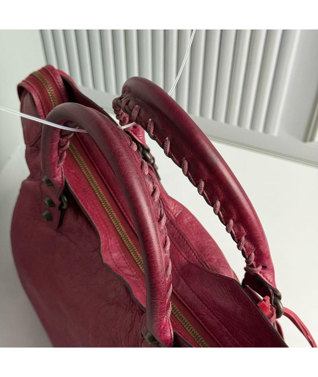 BALENCIAGA Бордовая кожаная сумка с короткими ручками, фото 5