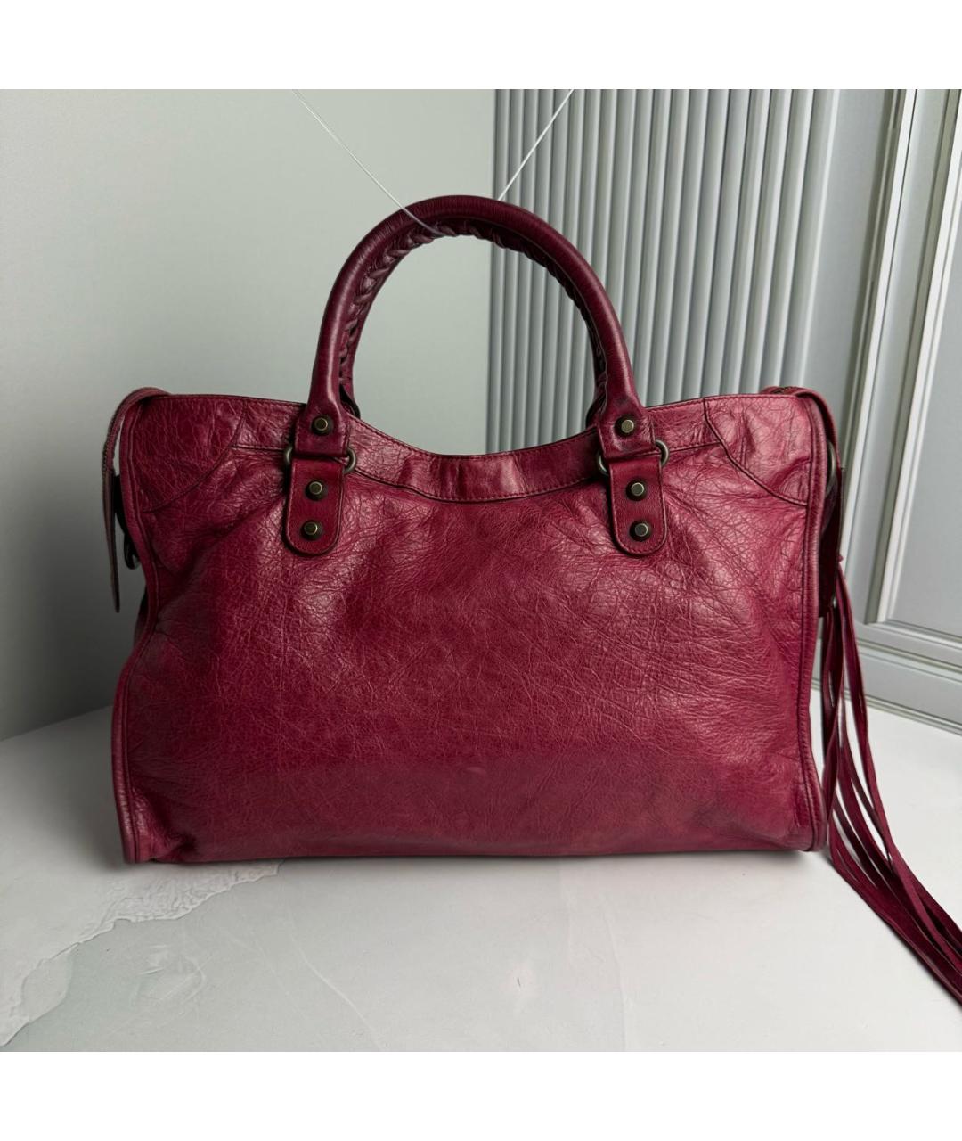 BALENCIAGA Бордовая кожаная сумка с короткими ручками, фото 2