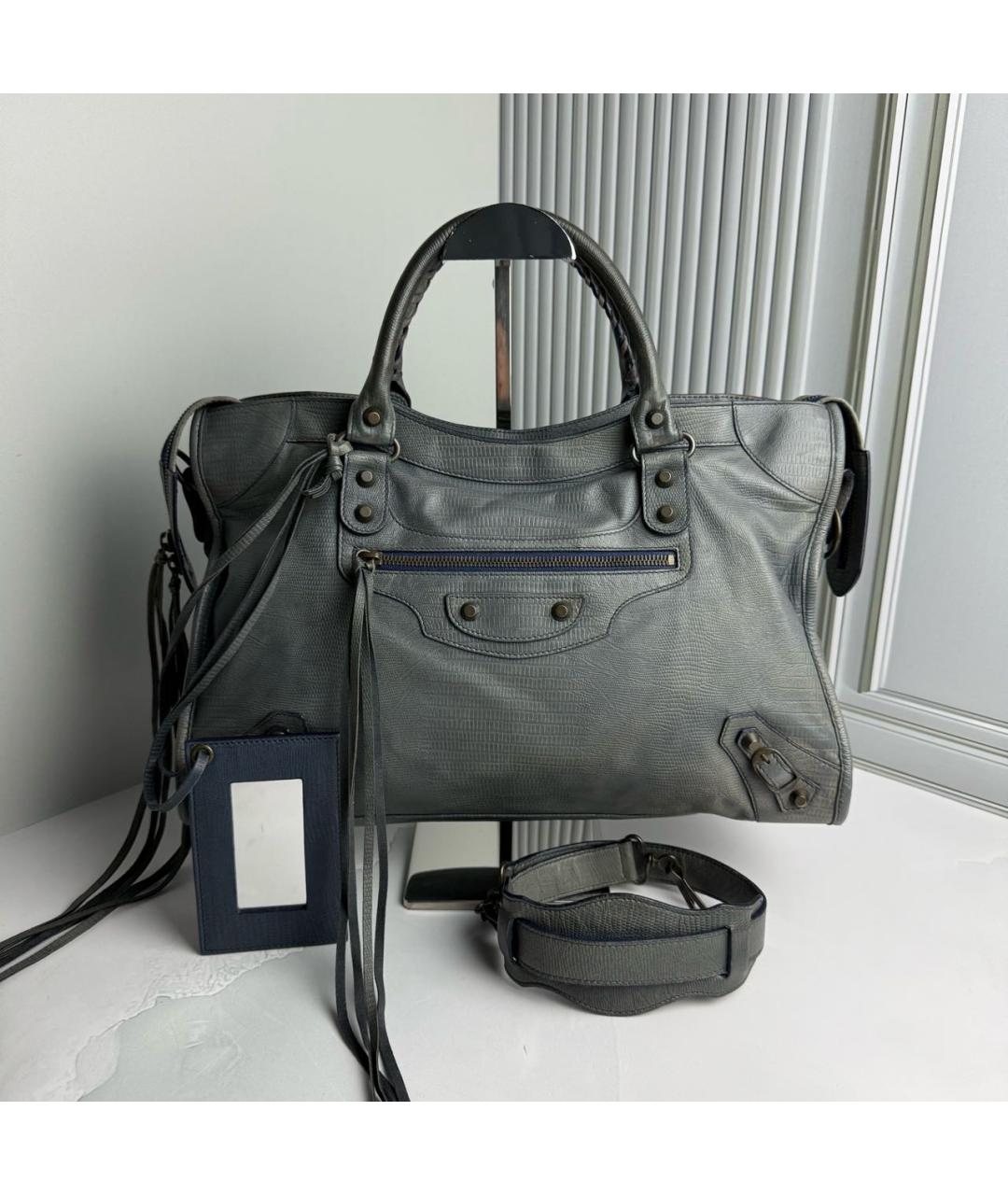 BALENCIAGA Антрацитовая кожаная сумка с короткими ручками, фото 2