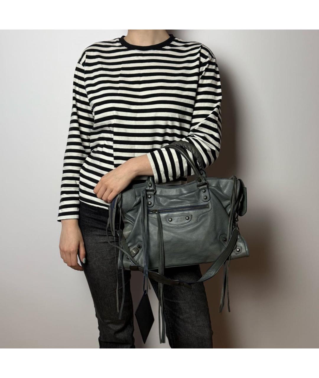 BALENCIAGA Антрацитовая кожаная сумка с короткими ручками, фото 8