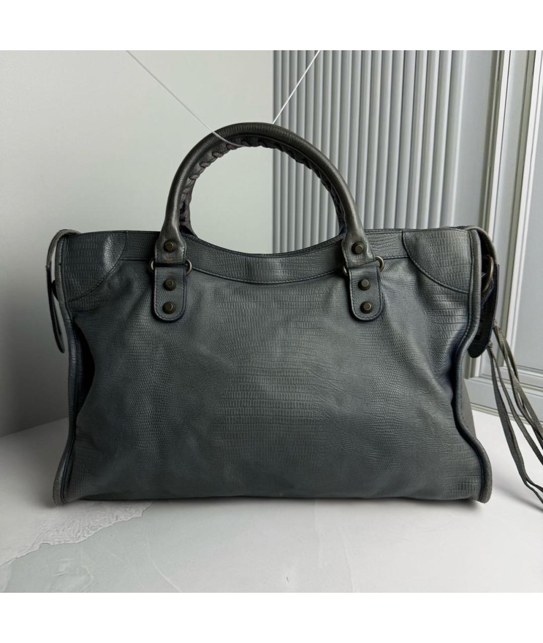 BALENCIAGA Антрацитовая кожаная сумка с короткими ручками, фото 3