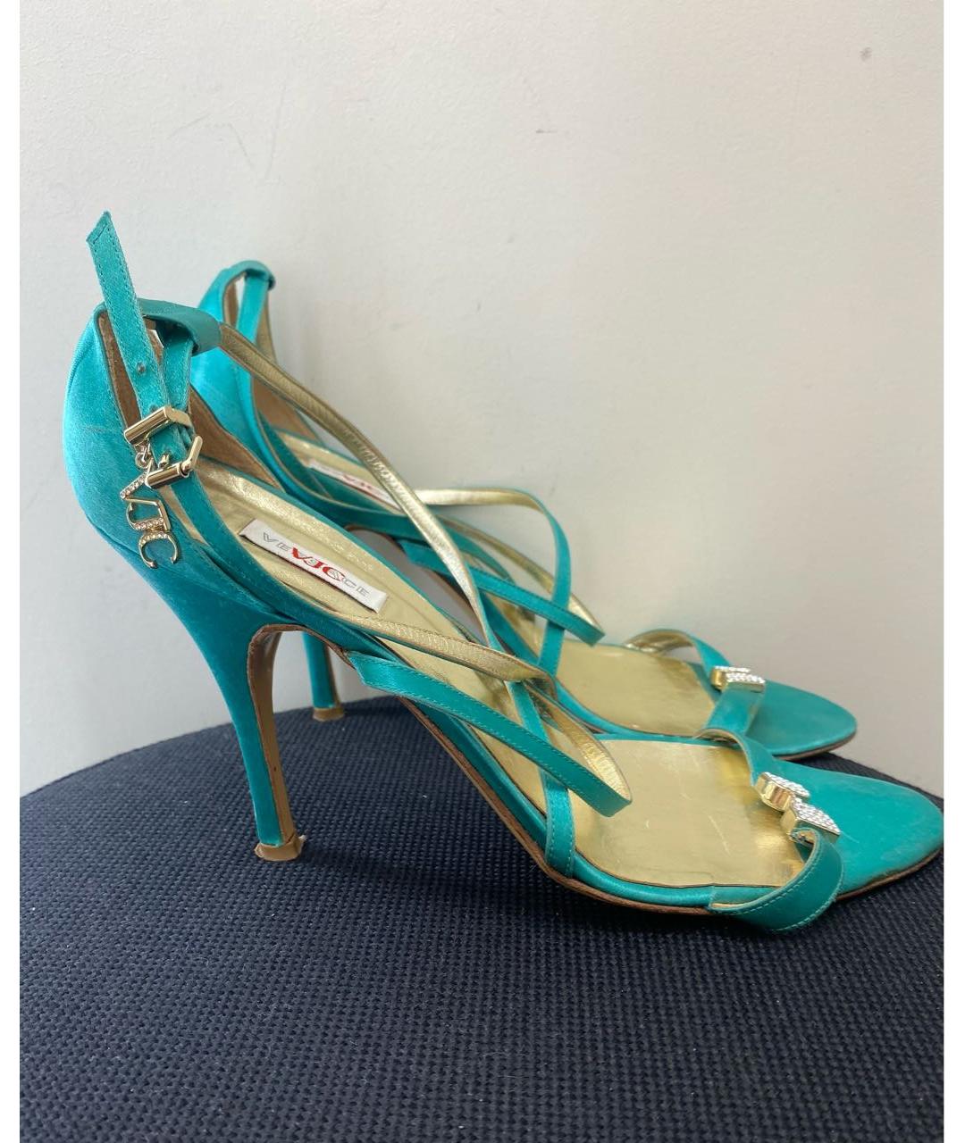VERSACE JEANS COUTURE Бирюзовые кожаные босоножки, фото 5