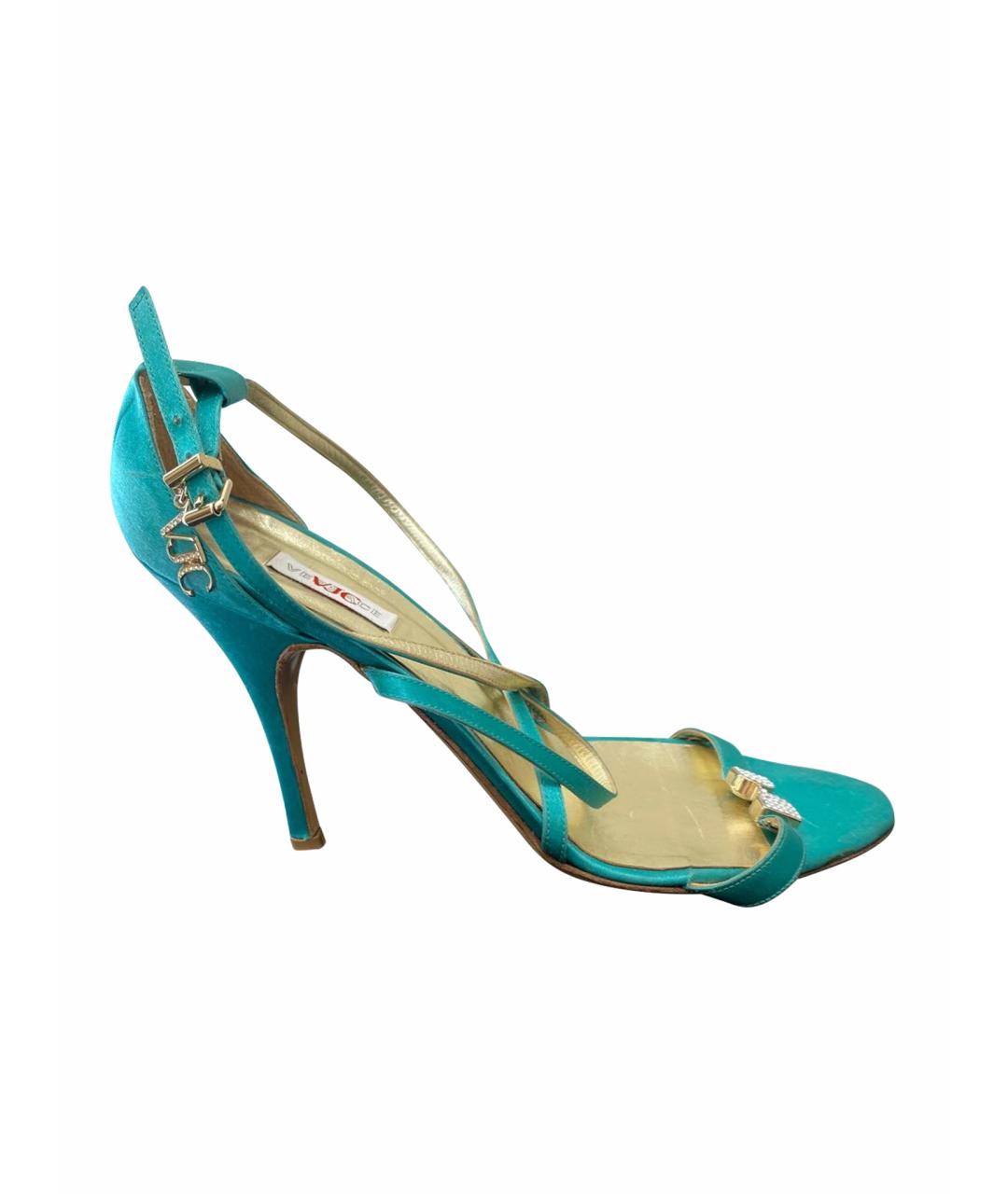 VERSACE JEANS COUTURE Бирюзовые кожаные босоножки, фото 1