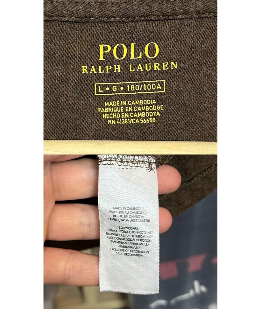 POLO RALPH LAUREN Коричневая хлопковая футболка, фото 5