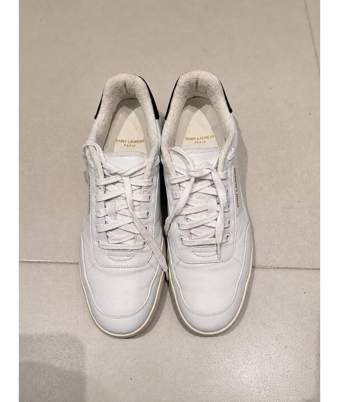 SAINT LAURENT Белые кожаные низкие кроссовки / кеды, фото 3