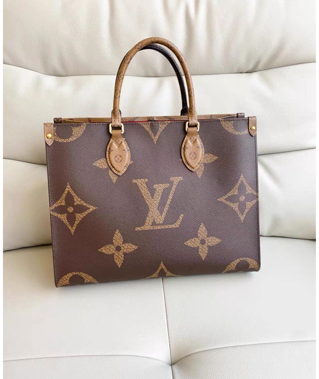 LOUIS VUITTON Коричневая кожаная сумка тоут, фото 3