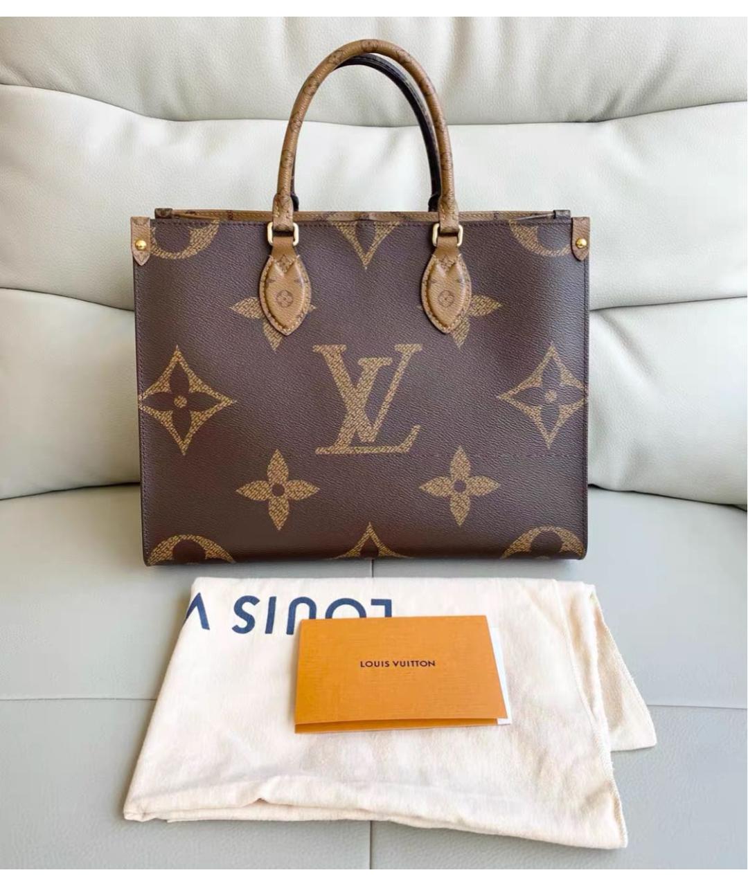 LOUIS VUITTON Коричневая кожаная сумка тоут, фото 9